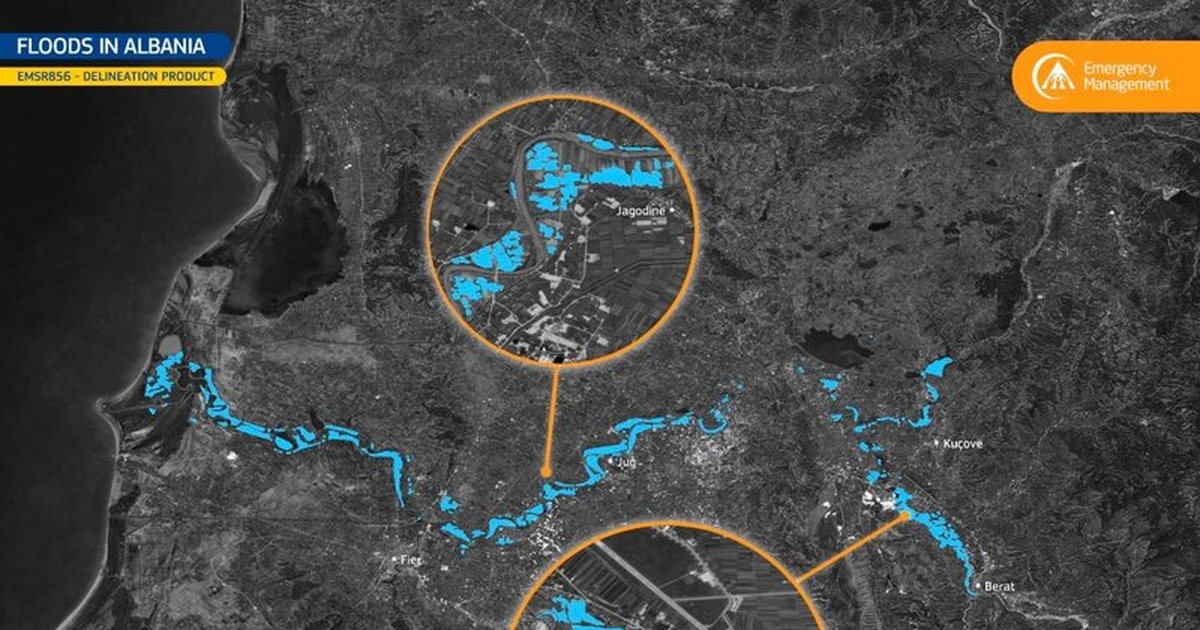 Harta  Sateliti i BE nxjerr pamjet  ja zonat që u përmbytën MASIVISHT në Shqipëri