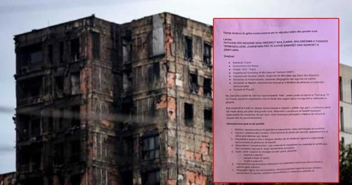 Zjarri te pallati i  Arlis   banorët nënshkruajnë peticionin me 10 kërkesa urgjente për sigurinë e kompleksit