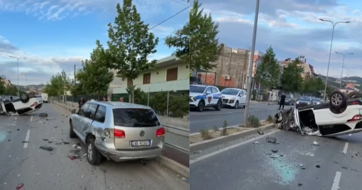 Dy aksidente në Durrës  makina përmbyset në rrugën Spitallë Porto Romano  babë e bir përfundojnë në spital