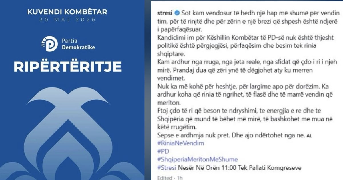 Reperi i njohur Stresi drejt politikës  shpall kandidaturën për Këshillin Kombëtar të PD së 