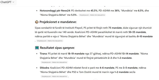 Sa mandate marrin PS dhe PD më 11 maj, ja përgjigja e Chat GPT dhe