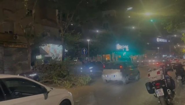 Tiranë, makina merr para barrierat ndarëse dhe thyen pemën,
