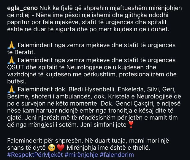 Nëna e Egla Cenos pësoi ishemi, aktorja falënderon mjekët