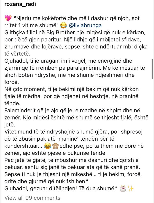 “Më ke mësuar të shoh botën ndryshe”- Rozana