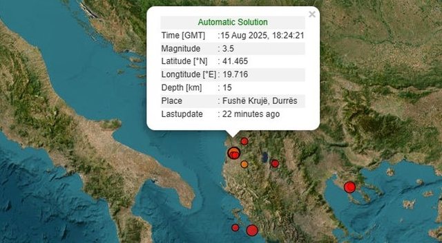 Tërmet me magnitudë 3.6 në Krujë, lëkundjet ndihen