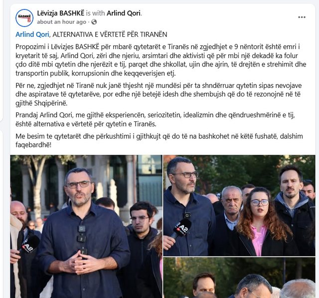 Arlind Qori nga ‘Lëvizja Bashkë’ shpall kandidaturën