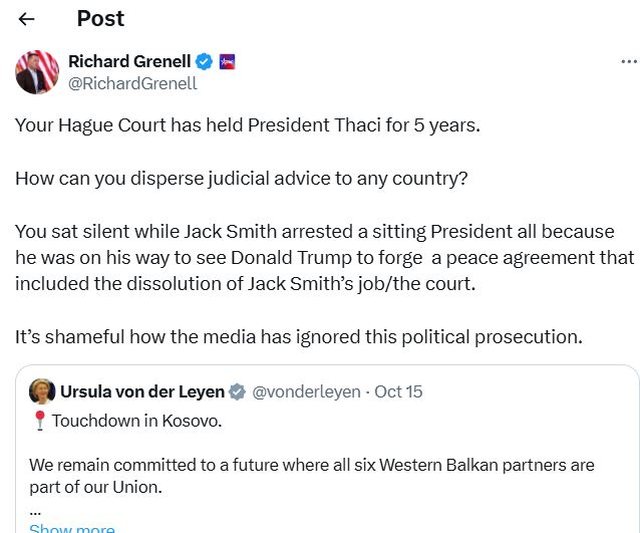 Grenell revoltohet me Von der Leyen pas vizitës në Kosovë: