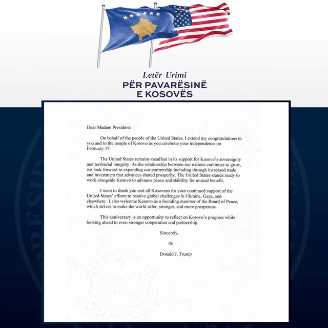 Presidenti Trump uron Kosov&euml;n p&euml;r 18-vjetorin e Pavar&euml;sis&euml;: