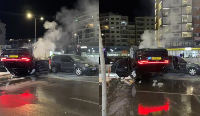 VIDEO/ Aksident i r&euml;nd&euml; n&euml; Tiran&euml;, makina kthehet