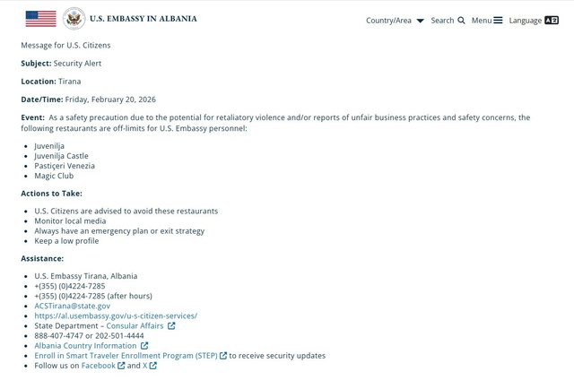 “Dhunë dhe hakmarrje”-Ambasada e SHBA në Tiranë