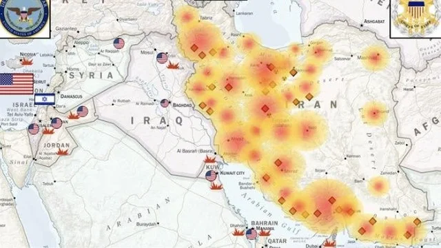 Harta e Shteteve t&euml; Bashkuara q&euml; tregon sulmet ndaj Iranit gjat&euml;