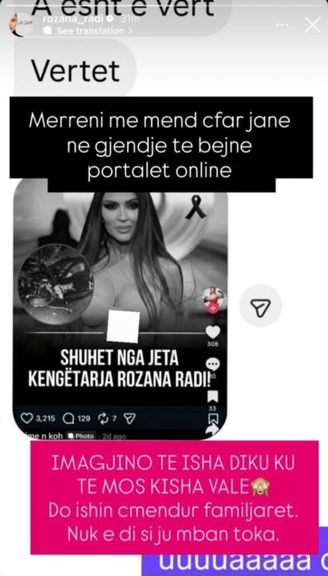 &ldquo;Ndahet nga jeta Rozana Radi&rdquo; / Reagon k&euml;ng&euml;tarja e