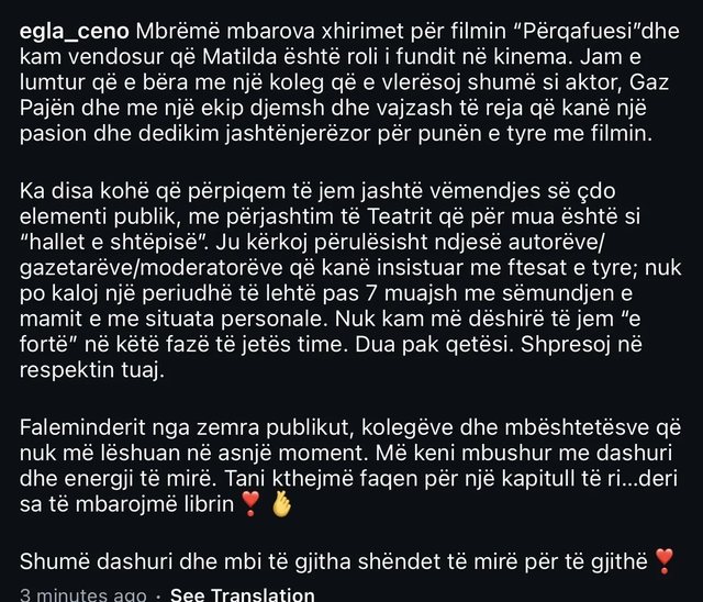 &ldquo;Roli im i fundit...&rdquo;, pse po largohet Egla Ceno nga publiku?