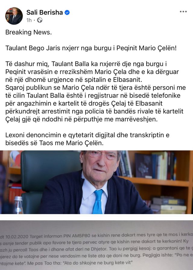 Sali Berisha kall&euml;zohet n&euml; GJKKO p&euml;r shpifje nga Taulant Balla, e