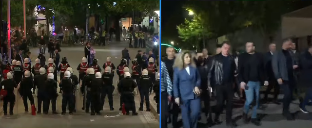 P&euml;rplasja me policin&euml; te Kryeministria, protesta e opozit&euml;s