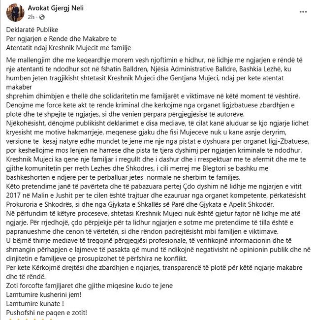 &ldquo;Vrasja p&euml;r hakmarrje, pretendim i pav&euml;rtet&euml;&rdquo;,