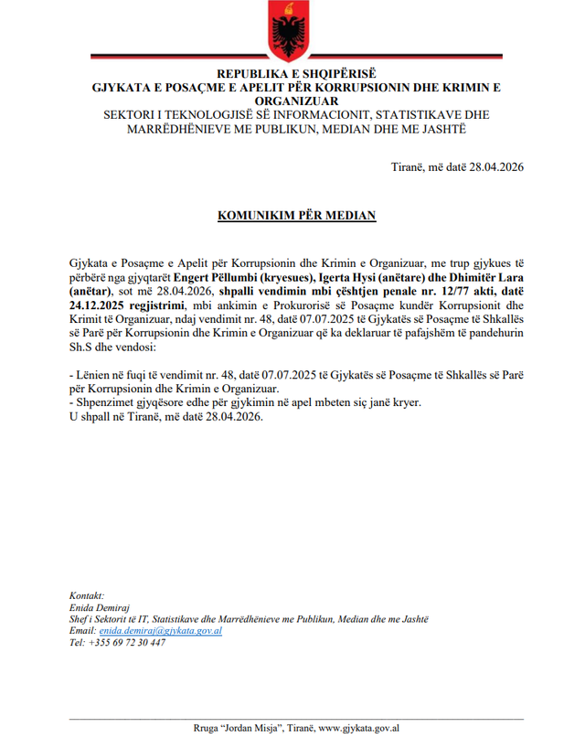 Apeli rr&euml;zon SPAK, l&euml; n&euml; fuqi pafaj&euml;sin&euml; e