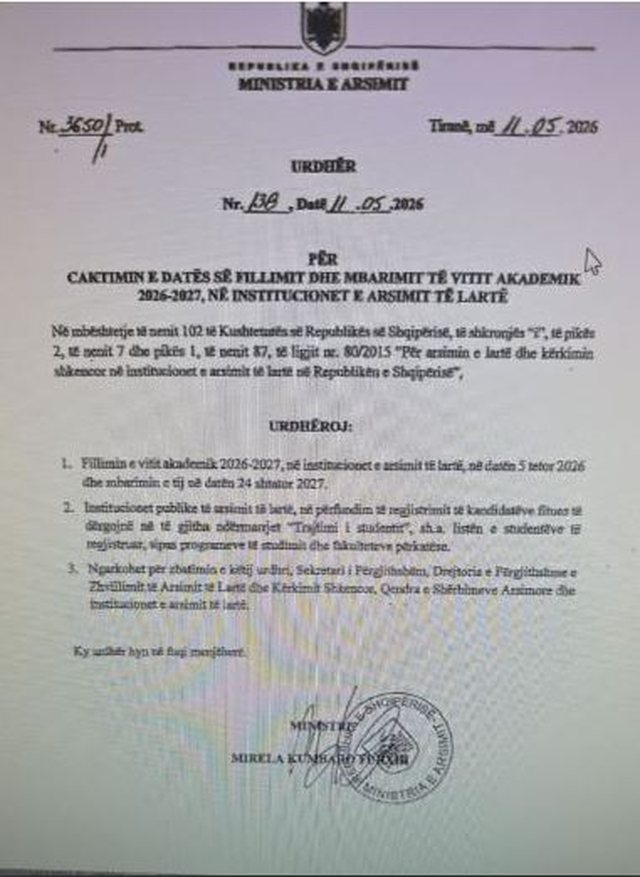 URDHRI/ Ministria e Arsimit zbulon vendimin, ja kur nis dhe mbaron sezoni