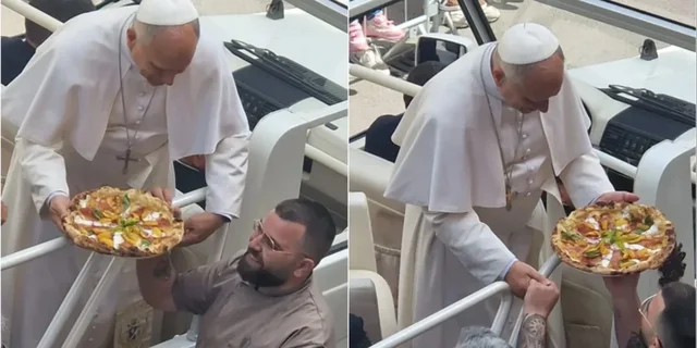 FOTO-LAJM / Ndodh sërish, Papa Leoni merr dhuratë një picë