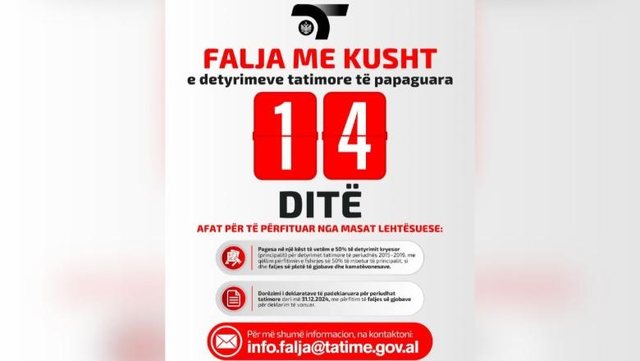 Falja e detyrimeve tatimore të papaguara, 14 ditë afat për