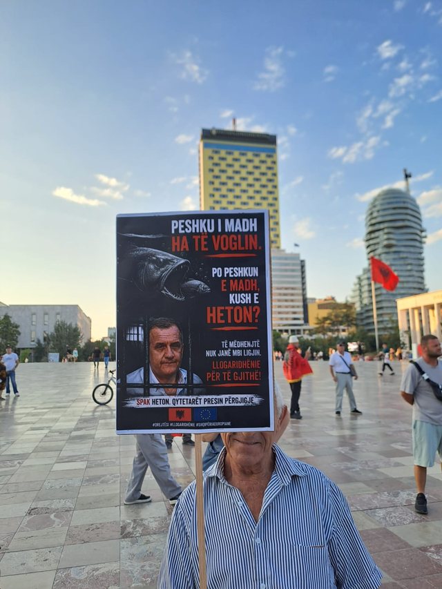 FOTOLAJM/ &ldquo;Kush e heton peshkun e madh?&rdquo; &ndash; Protestuesit pas