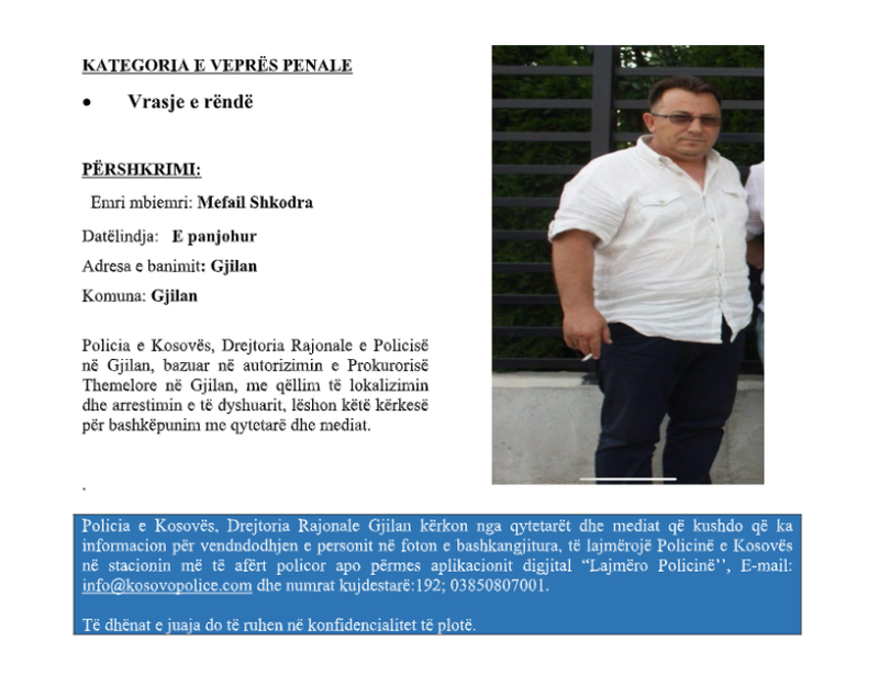 Policia publikon foton e autorit të vrasjes së trefishtë në